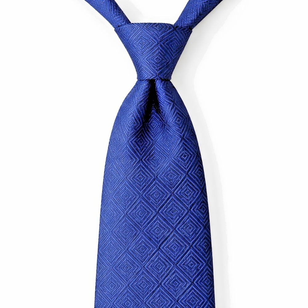 Sulka Silk Men's Necktie Navy Jacquard Geometric Black Diamonds Made In France